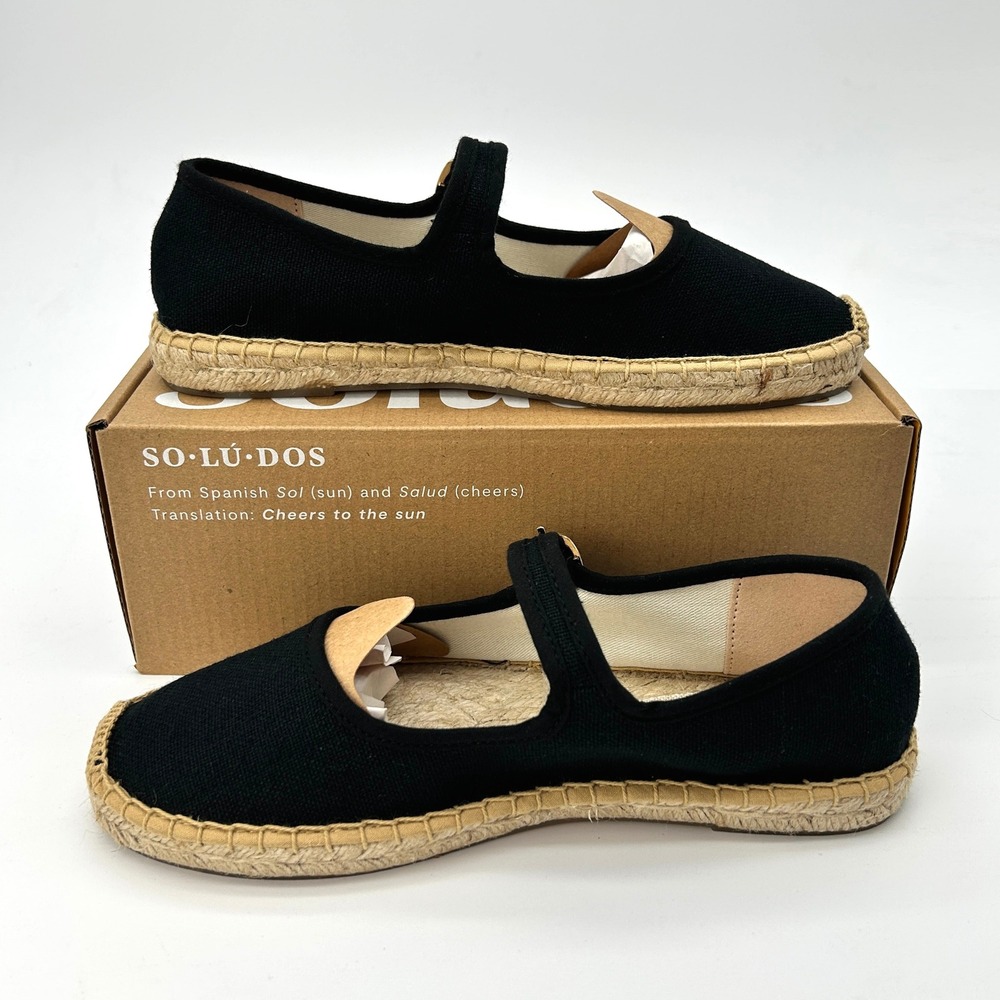 Soludos Mary Jane Espadrilles Womens Size 7-7.5‎ Black Organic Cotton Flats NEW - Picture 2 of 8